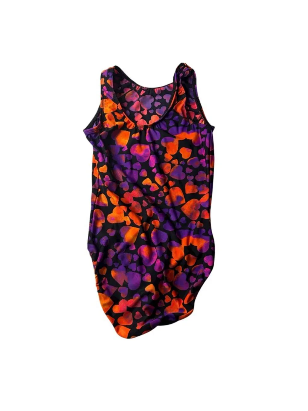 GK Gymnastics Leotard CM Child Medium Dance Heart Graphic Print Orange Purple
